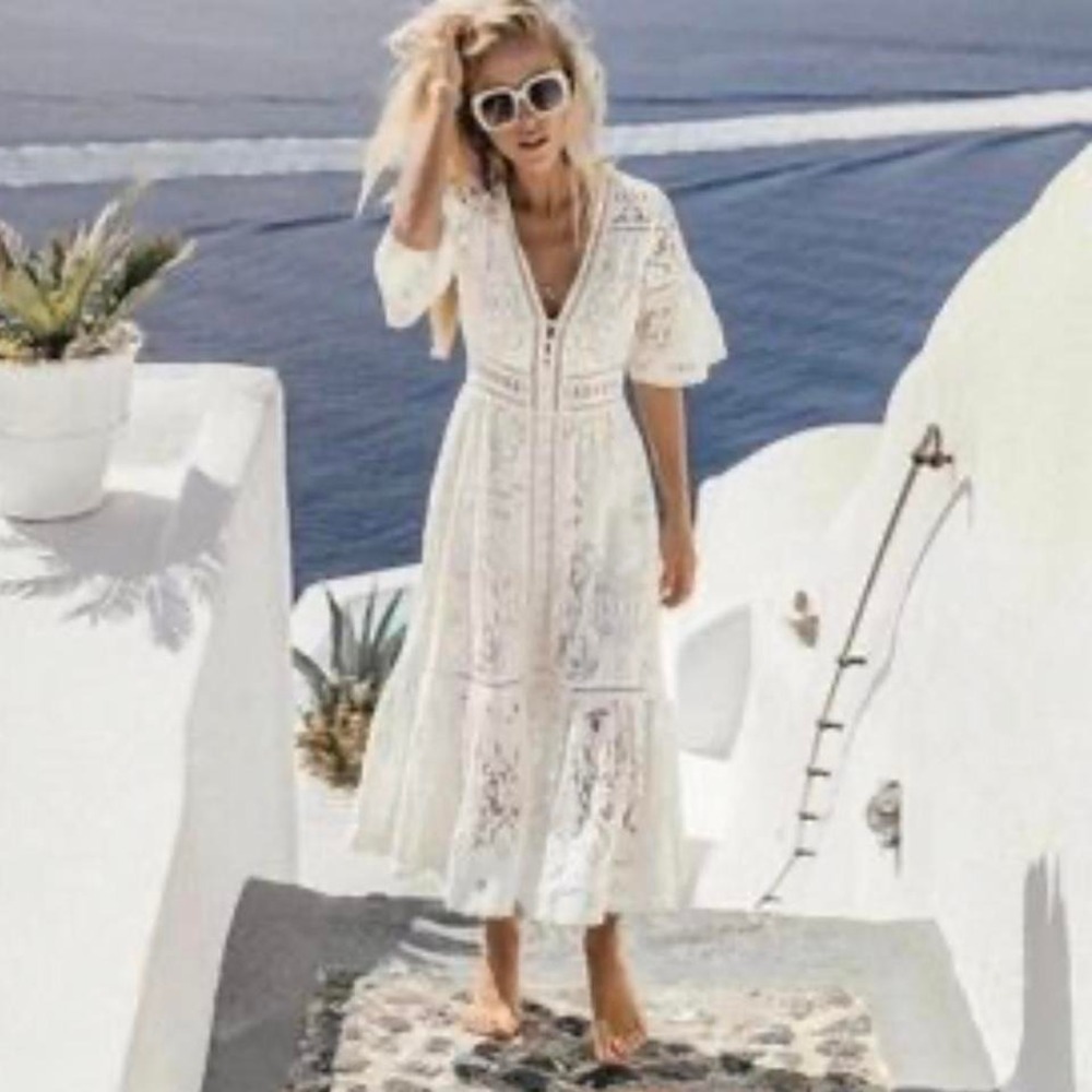 Flying Tomato white lace crochet bikini cover up dress